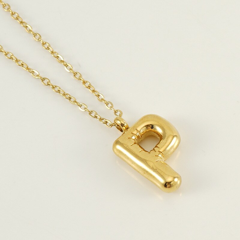 Gold color / 1 Piece Simple Series Simple Letter P Stainless Steel 18K Gold Plated Women's Pendant Necklaces Picture16